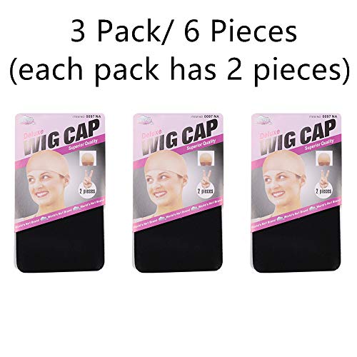 image for YMHPRIDE 6 Pieces Black Stocking Wig Cap Stretchy Nylon Wig Caps Black