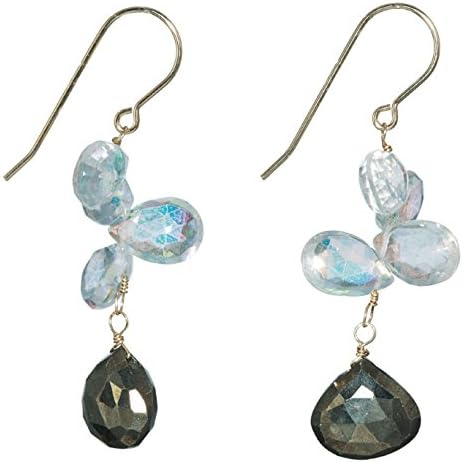 White & Grey Rainbow Quartz with Pyrite Dangle Earrings on 14K Gold Filled French Earwire