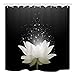 KOTOM Floral Bath Curtains Bathroom, Magic White Lotus Flower on Black Background, Fabric Shower Curtain Liner Waterproof, Drapes Accessories 12pcs Hooks Included, 69X70 in