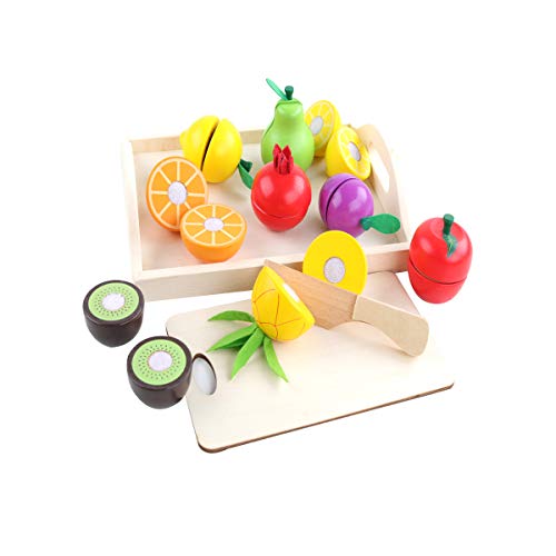 GEMEM Wooden Fruit Cutting Food Toys, Pretend Play Kitchen Set Velcro Wood Fruit Early Educational Development Play Food for 3, 4, 5, 6 Year Old Kids , Boys, Girls - Thumbnail 2