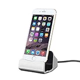 Efanr iPhone Charger Dock, Aluminum Charge Data Sync Desktop Stand Charging Cradle Dock Station Holder with Lightning Cable Connector for iPhone 7 7 Plus SE 6S 6 6S Plus 6 Plus 5s 5 5c (Silver)
