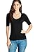 Ladies Black Elbow Sleeve V Neck Cotton Spandex Jersey Top