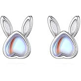 Reffeer Solid 925 Sterling Silver Bunny Rabbit Stud Earrings for Women Teens Cute Opal Rabbit Stud Earrings (A-Silver)