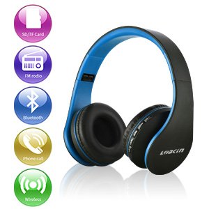 Cuffie Bluetooth LOBKIN Auricolari Stereo con Microfono Bluetooth 4.1 Pieghevole Over-Ear Senza Fili Cuffie con Microfono Ricaricabile Riduzione del Rumore Interno Supporto SD/TF Card (azul-negro)