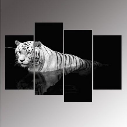 4 Pcs Black &amp; White Tiger Aniaml Painting Cool Pictures Canvas Prints Wall Decor Painting for Living Rome (NO Frame)