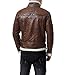 AOWOFS Men's Faux Leather Jacket Brown Motorcycle Bomber Shearling Suede Stand Collar