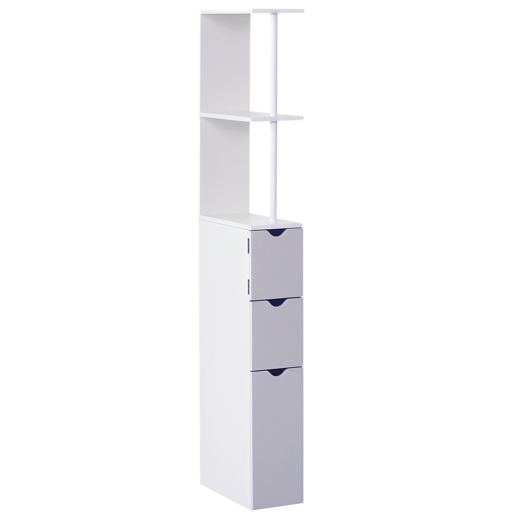 HOMCOM Tall Bathroom Cabinet, Freestanding Slim Bathroom Storage Cabinet with 2-Tier Open Shelf and 2 Drawers for Small Space, Narrow Cupboard Storage Unit, White and Grey