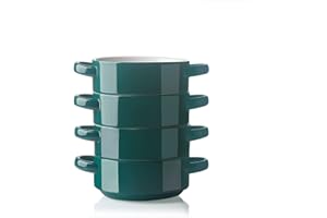Sweejar Ceramic Soup Bowls with Double Handles, 20 Oz Stacked Bowls for French Onion Soup, Cereal, Pot Pies, Stew, Chill, Pas