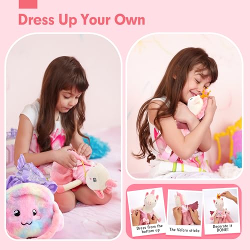 hahaland Peluches Unicornios para Niñas 3-8 años, Dress-up Muñecas Trapo con 3 Set de Ropa & Bolsa, Juguetes Precioso Regalos Niña 3 4 5 6 años
