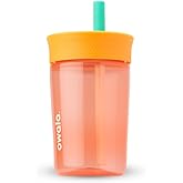Owala Kids Insulation BPA-Free Plastic Tumbler with Spill Resistant Flexible Straw, Easy to Clean, Kids Water Bottle, Great for Travel, Dishwasher Safe, 15 Oz, Orange and Peach (Watermelon)