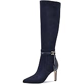 MOTIMODEN Women's Knee High Boots Women Mid Heel Pointed Toe Tall Boots for Women High Heel Side Zipper with Buckle Bow Knots Long Boots for Fall Winter for Fall Winter