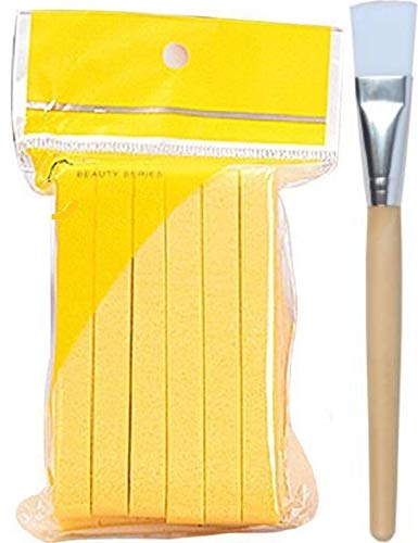 CETC® Facial Cleaning Wash Puff Sponge 12 Stick Face Cleansing Pad Soft,Yellow & 1 Professional Flat Face Pack Brush