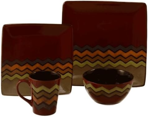 412003 Thalia Square Coupe Stoneware 16-Piece Dinnerware Set, Dark Red, Service for 4