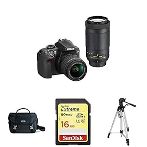 Nikon D3400 w/ AF-P DX NIKKOR 18-55mm VR & AF-P DX NIKKOR 70-300mm f/4.5-6.3G ED,DSLR Bag and AmazonBasics 60-Inch Lightweight Tripod with SanDisk Extreme 16GB SDHC UHS-I Card