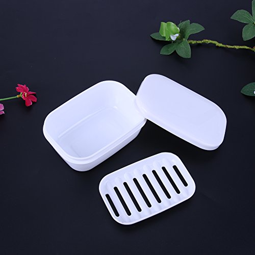RedSonics(TM) Portable Soap Dish Double Draining Soap Holder with Lid Seal Elegant Leak-proof Soap Dish Case Plastic Bathroom Products
