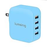 Lumsing Quick Charge 2.0 Multi-Port USB Wall Charger,25W Charging Station Dock, 1 Port QC2.0 + 3 Port with Smart IC Technology, 4 Port Wall Charging Hub for SmartPhones-Blue