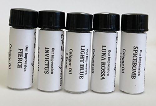 CPS Fragrances 5-Pc Set Men's Cologne Oil Impression 1 Dram each (5x1 dram) Fierce, Invictus, Light Blue, Luna Rossa, Spicebomb