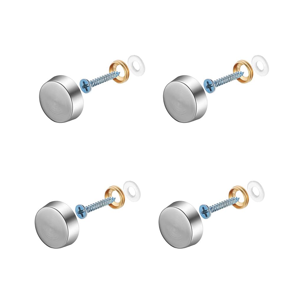 Leliafleury 4 Sets Copper Mirror Screws 25mm Decorative Cap Covers Mirror Screws Caps for Bath Plates Tables Wardrobes Furniture, Bright Sliver