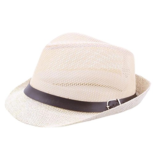 Classic Natural Fedora Straw Hat - Different Color Band Available (Beige)
