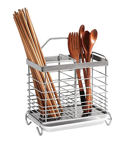 お箸立てキッチン収納 水切り 多機能ラック 水切ラック 水抜き キッチンツールスタンド カトラリースタンド ラック通気性 スプーンフォーク収納 おしゃれ シンプル (銀色)