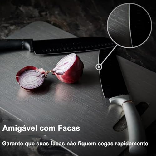 Tábua de Cortar em Aço Inoxidável 34 X 23 e 46 X 30 CM, Antibacteriana e Resistente À Deformação, Tábua de Cozinha Dupla Face, Adequada para Separar Carne e Vegetais