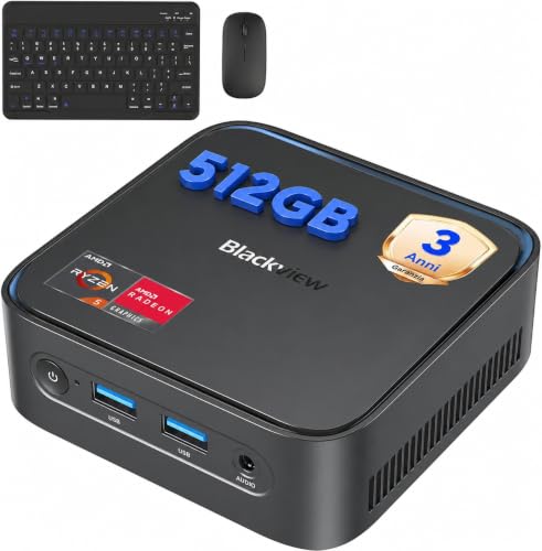 Blackview 【Complete Set】 AMD Ryzen 5 MP50 Mini PC (16GB RAM 512GB SSD) with Keyboard and Mouse Included, Vega 8 Graphics Desktop PC, Win 11 Pro, HDMI/DP 4K@60Hz, WiFi 5/BT 4.2, Computer for Office and Home