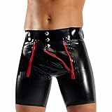 FEESHOW Men's Faux Leather Shorts Zipper Pouch Underwear Pants Boxer Briefs