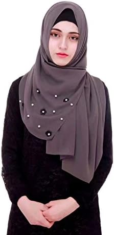 Uphily Chiffon Hijab Floral Scarf Head Cover Girl Muslim Hijab Long Shawl Turban,Dark Gray,180x70Cm