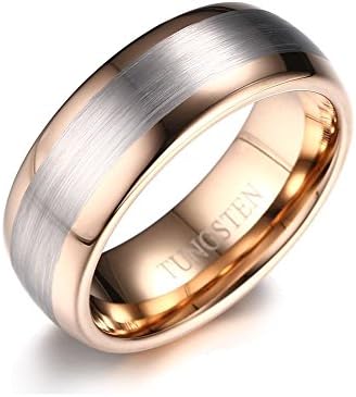 8mm Men's Tungsten Wedding Band Ring 18k Rose Gold Plated Comfort Fit Domed Brushed (7)