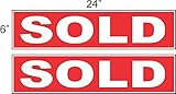 2 - 6x24 SOLD Real Estate Rider Sign Red REVERSE OUT