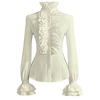 PrettyGuide Women Stand-Up Collar Lotus Ruffle Shirts Blouse M Ivory