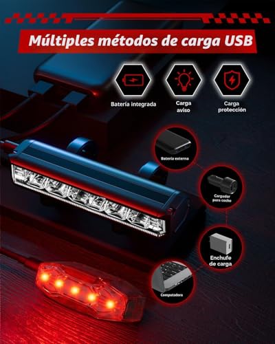 POSUGEAR Bicycle Light, USB Rechargeable Bicycle Lights Front and Rear, Ultralight Aluminium Rear Light Bike Light, Powerful LED, IPX5 Bike Light