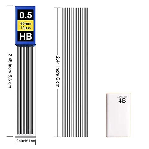 Bleistiftminen 0,5 mm, 200 Stück 0.5 mm HB bruchfeste Minen für Druckbleistifte (17 Sets) and 1 Radierer,Geschmeidig und klar schreiben