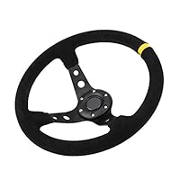 Lebeauty 350mm Deep Dish 6 Bolt For JDM Sport Racing Steering Wheel Suede Horn Button US Included Steering Wheel, Cable, Wrench 14in (Black Yellow)