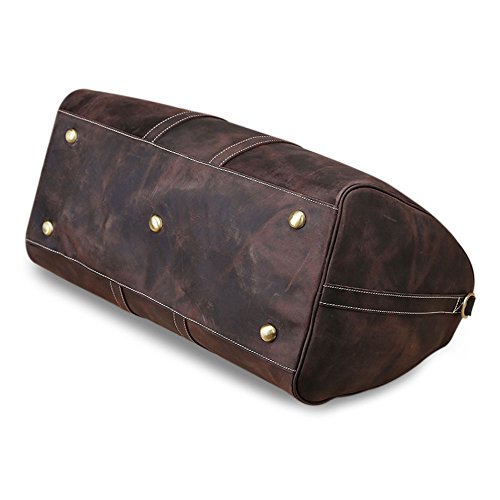 BAIGIO Vintage Leather Travel Duffle 17 Inch Weekend Bag Gym Bags Carry On Duffel Tote Luggage for Men (Dark Brown)