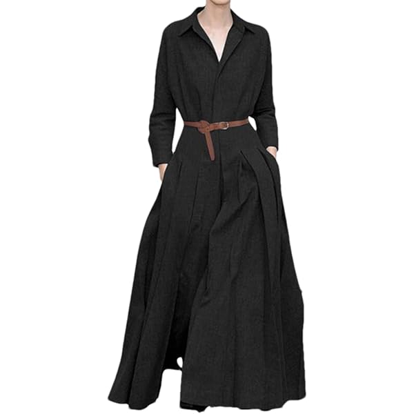 Womens Long Sleeve Maxi Shirt Dress Summer Fall Business Casual