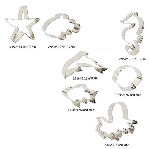 Seven Seas Ocean Cookie Cutters, Starfish, Clownfish, Octopus, Seashell, Seahorse, Dolphin, Shark, Creatures Cutter for Biscuit, Fondant, Fruit, Bread &Kids Easter Holiday Set, 7PCS
