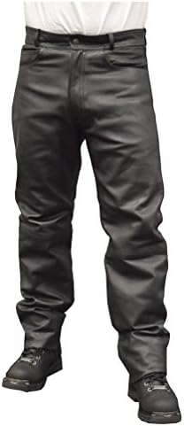 Redline Mens Classic Black Easy Fit Leather Motorcycle Lined Pants M-1500 (38)
