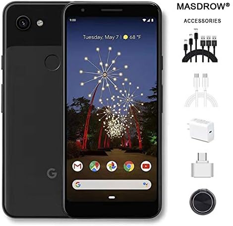 Google - Pixel 3a with 64GB Memory Cell Phone (Unlocked) g020g Black Bundle with Additional Value 59.99 Masdrow 7 in 1 Mobile Phone Accesories