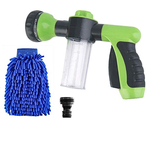 Buyplus Hose Foam Sprayer - [Upgraded] Garden Water Hose Snow Cannon Foam Nozzle Soap Dispenser Gun with Wash Mitt, Cleaning Cannon, 8 Watering Pattern for Car Washer, Pets Shower, Plants Watering
