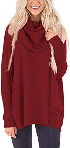 FIYOTE Womens Loose Cowl Neck Long Sleeve Solid Knit Pullover Sweater