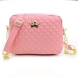 Women Messenger Bags Rivet Chain Shoulder Bag Leather Crossbody ( Pink )