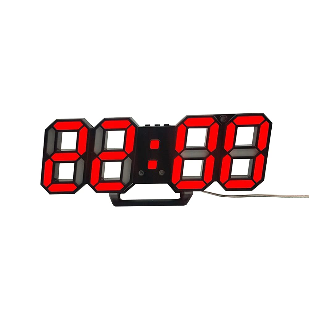 Uposao 3D LED Wall Clock Modern Digital Alarm Clocks Display Home Kitchen Office Table Desk Night Wall Clock 24 or 12 Hour Display