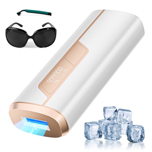 Laser Hair Removal Device with Ice Cooling, 9 Energy Levels IPL Hair Removal, 999,900 Flash Lazer Hair Removal for Women and Men Painless Bikini Line Leg Armpit Full Body Use, White