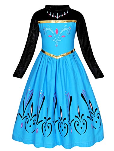 Cotrio Elsa Coronation Dress with Cape Tiara Gloves Girls Birthday Party Princess Dresses Toddler Kids Halloween Costumes Accessories Outfits Size 10 (9-10 Years, Blue, 140)