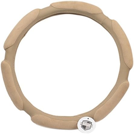 Dynamic 3D Car Steering Wheel Cover -LELANCE Universal Anti-slip Steering Wheel Cover with Breathable Foam Padding Soft PU Leather + Velve (Beige)