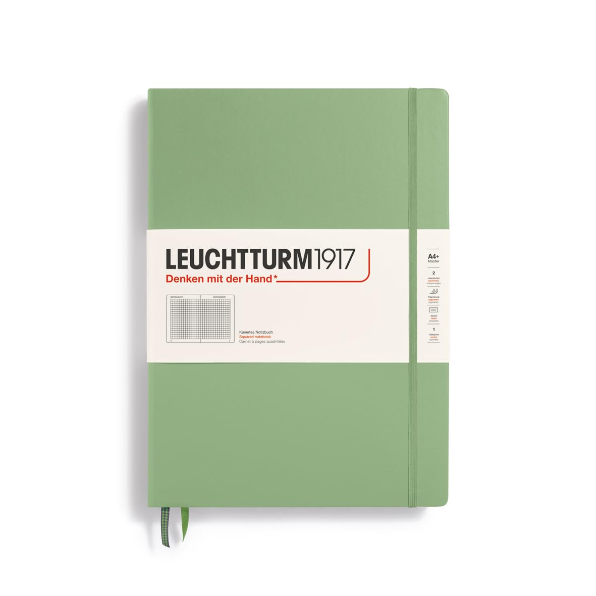 LEUCHTTURM1917 370262 Master Classic Notebook (A4+) Hardcover, 235 Numbered Pages, Sage, Squared