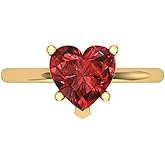 Clara Pucci 14K Solid Gold Engagement Ring for Women | 2 cttw Garnet Heart Cut Solitaire | Real Yellow Gold Wedding Ring