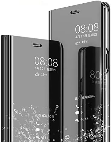 MobiLooks® Mirror Flip Cover Semi Clear View Smart Cover Phone S-View Clear, Kickstand FLIP Case for (Sensor flip is not Working) (RealMe 3 Pro, Black)