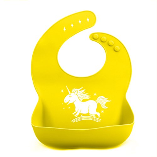 Silicone Bib, Adjustable Snaps Feeding Bibs,Bibs for Toddlers Newborns Infants,Baby Christmas Birthday Gifts with Gift-Wrapping,Easily Wipes Clean,Set of 2 Colors (Green+Yellow)